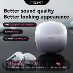 MiZEAN E1 TWS Earbuds: Chinese-Inspired Design, Semi-in-Ear, Bluetooth5.3, Multipoint, 22H Playtime , Sweatproof Noise Reduction