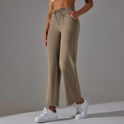 Wide Leg Pants With Pockets Women's Loose Yoga High Waist Legging Drawstring Outdoor Casual Jogging Gym Sports Flare Pants