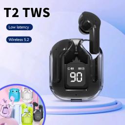 Original T2 Wireless Bluetooth Earphone Transparent HIFI Headphones LED Power Digital Display Stereo Sound Earphones for Xiaomi