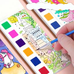 24pages Children's Watercolor Coloring Book,Drawing Toys For Thanksgiving, Easter, Christmas Gifts, With Built-in Watercolor Pen