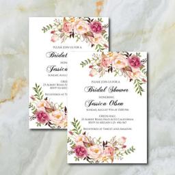 50pcs Pink Watercolor Floral Invitation Creative Personalized Birthday Wedding Return Gift Thank You Card Paper custom your word