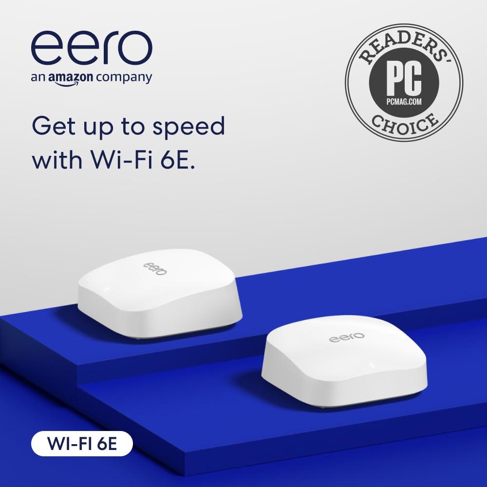 Amazon eero Pro 6E mesh wifi router (newest model) - 2.5 Gbps Ethernet, Coverage up to 4,000 sq. ft., Connect 100+ devices, 2-Pack