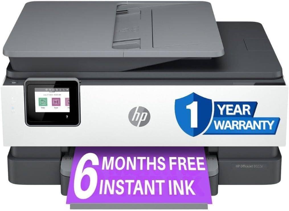 HP OfficeJet 8022e All-in-One Color Inkjet Wireless Printer Scanner Copier with 6-months Instant Ink Included Phone Computer Printers for Home Use Two-Sided Printing Scanning 1K7K6A (Renewed)