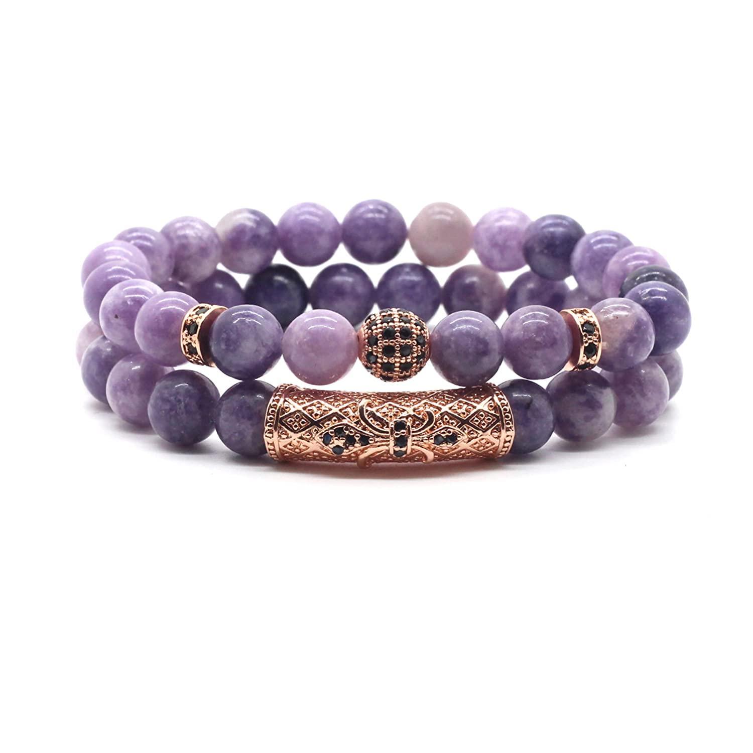 Amethyst Bracelet, Handmade Beaded 8MM Healing Crystal Beads,Stretchable Stretch Bracelet,Protection Bracelet,Yoga Chakra Bracelet,Bring Good Luck, Prosperity and Happiness,Women's Gifts