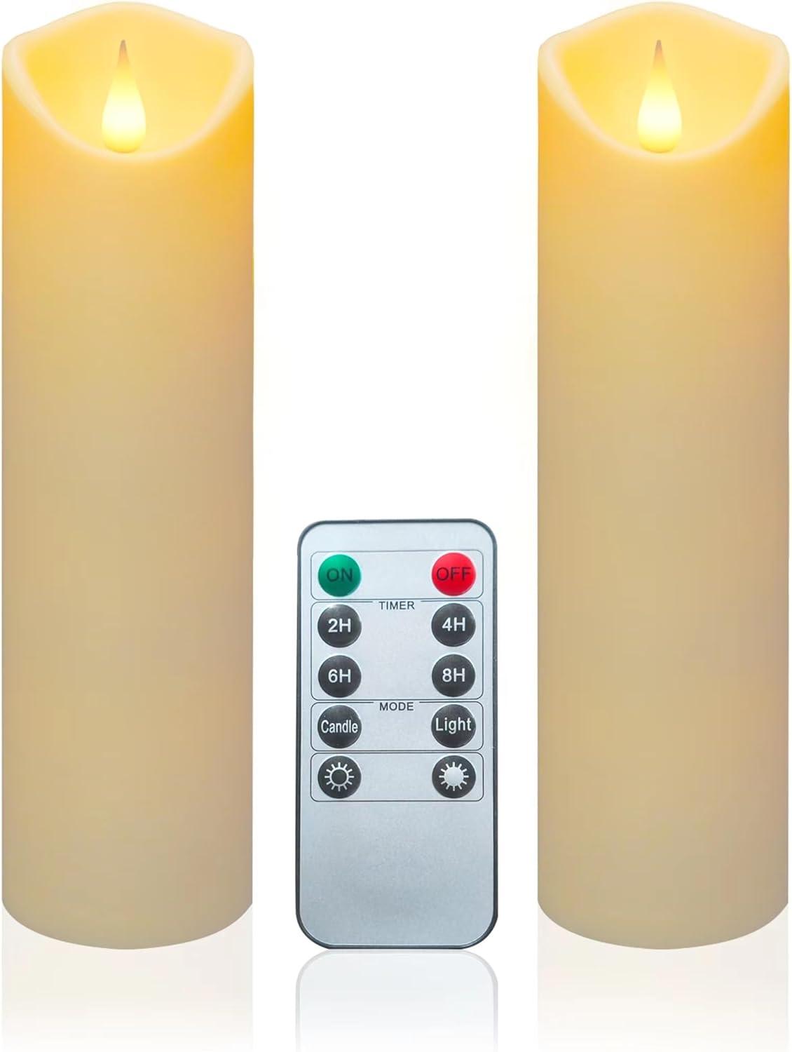 Aignis Flameless LED Candles with 10-Key Remote Timer, Indoor Battery Operated Electric Candles Heat Resistant for Home/Wedding/Holiday Exquisite Décor, Set of 2(D 2.2" x H 6")