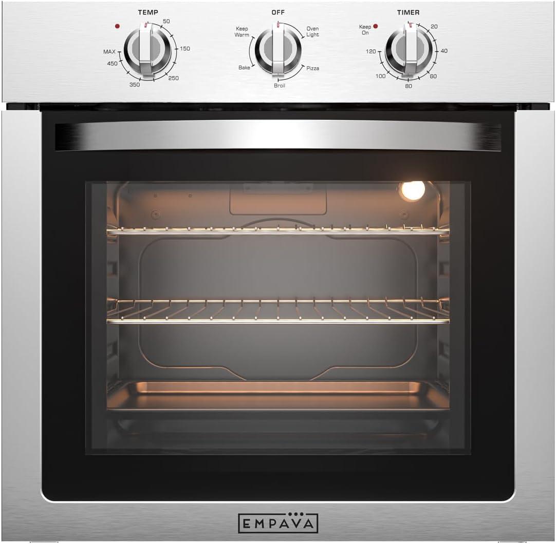 Empava 24 inch Electric Single Wall Oven 2.5 Cu.ft Stainless Steel with Basic Broil Bake Functions Mechanical Knobs Control, 24WOE40L, Silver