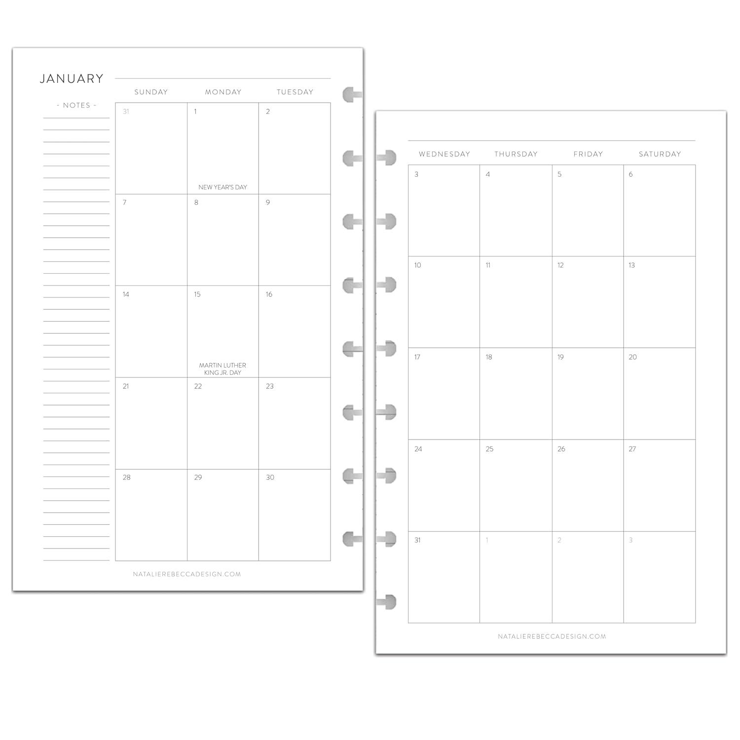 BetterNote 2025 Monthly Calendar Refill Fits Discbound Notebooks, Fits Happy Planner, Levenger Circa, Arc Staples, TUL Office Depot, InkWell Press (Classic, 8-Disc, 5.5"x8.5")