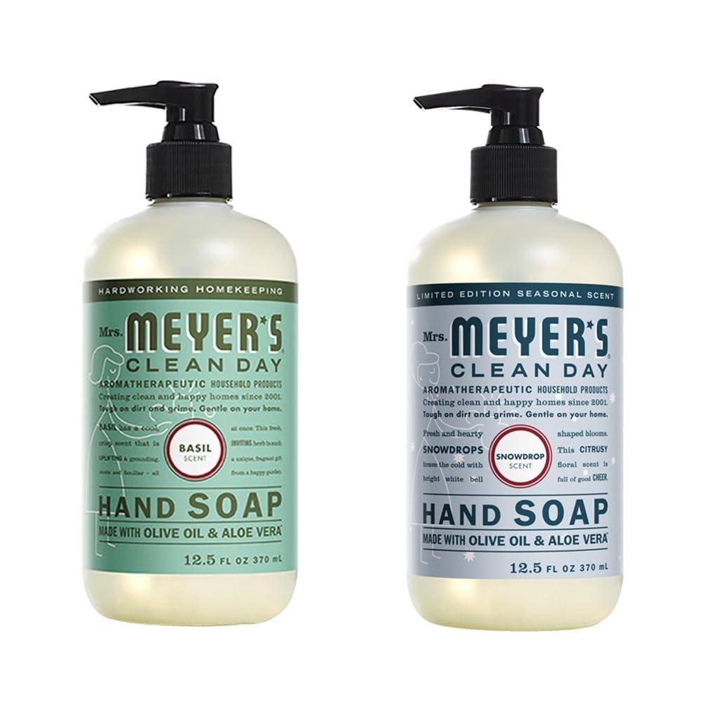 Mrs. Meyer's Liquid Hand Soap Variety, 1 Basil, 1 Snowdrop Hand Soap, 1 CT