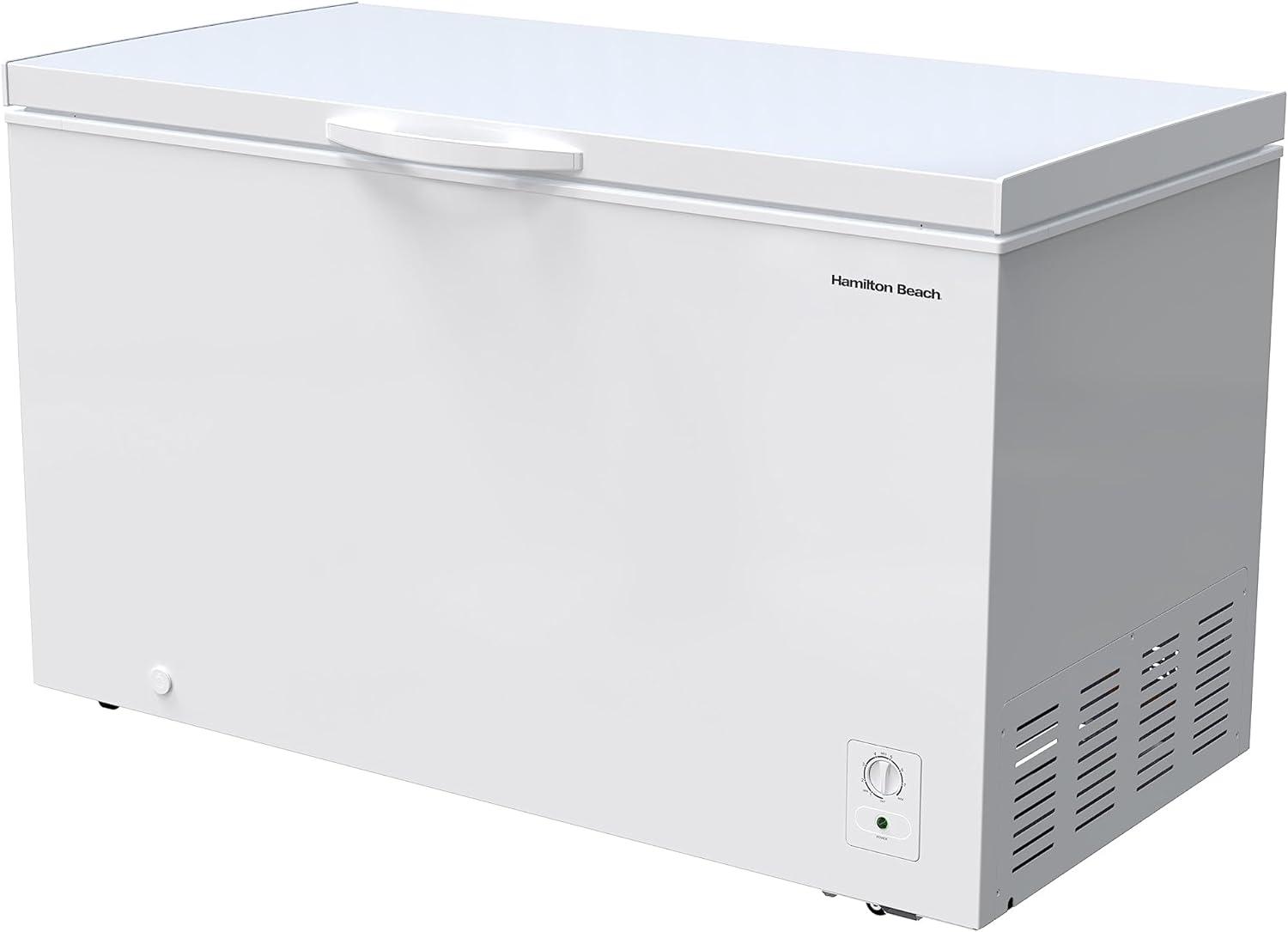 14 cu ft Chest Freezer - White, Large Storage for Families, Space-Saving Flat Back, Front Drain, Garage Ready - By Hamilton Beach