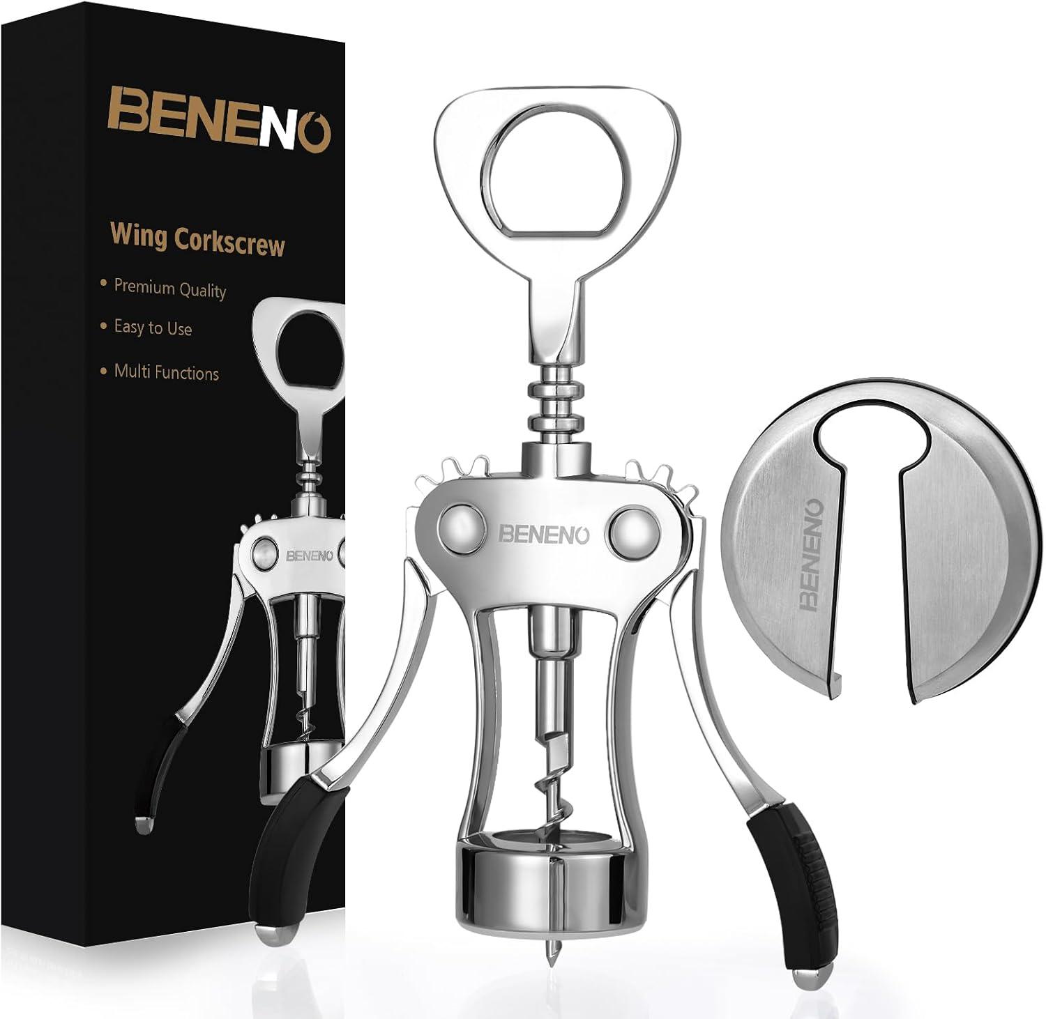 Wine Opener with Stainless Steel Wine Foil Cutter, Zinc Alloy Premium Wing Corkscrew Wine Bottle Opener with Multifunctional Bottles Opener, Upgrade