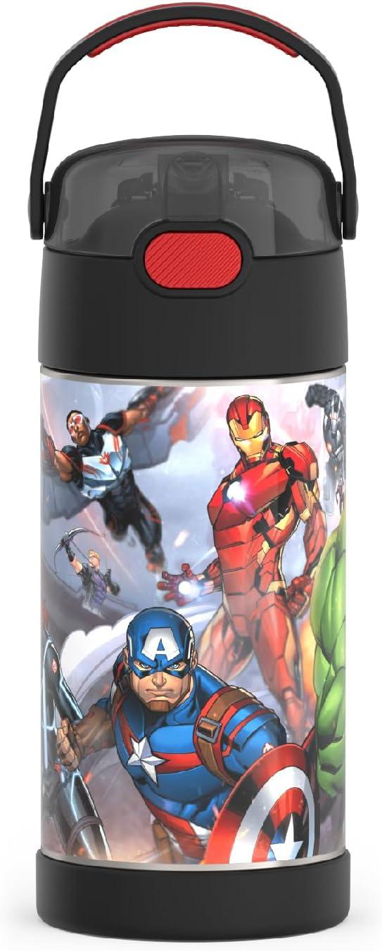 THERMOS FUNTAINER Water Bottle with Straw - 12 Ounce, Avengers - Kids Stainless Steel Vacuum Insulated Water Bottle with Lid