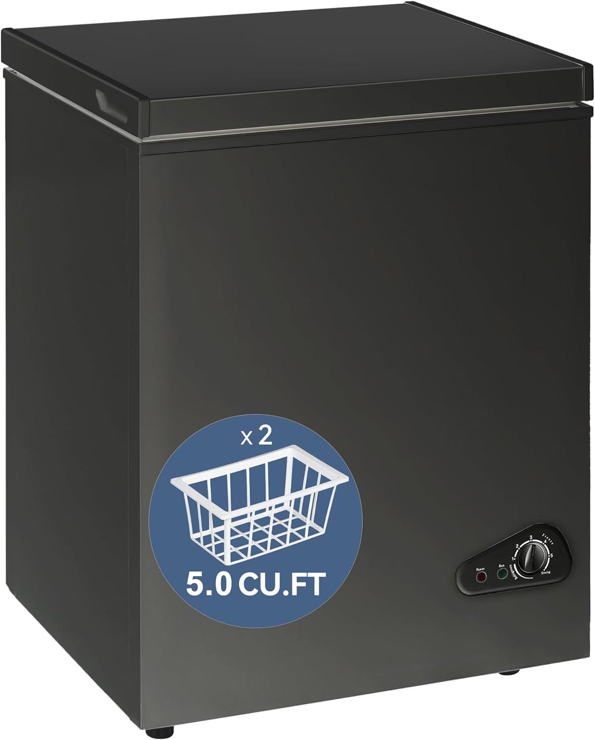 5.0 Cu Ft Chest Freezer - Energy Saving Quiet Top Open Door Mini Freezer - Compact Small Deep Freezer with Removable Basket and Defrost Water Drain for Home/Apartment/Office