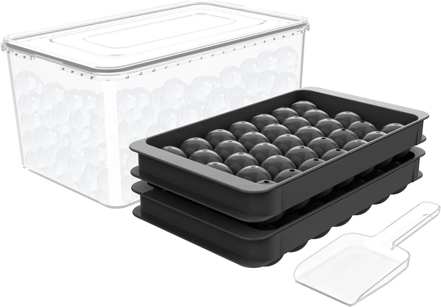 WIBIMEN Ice Cube Tray with Lid and Bin - 0.8" Round Ice Trays for Freezer with Lid - Ice Cube Trays for Freezer with Ice Container