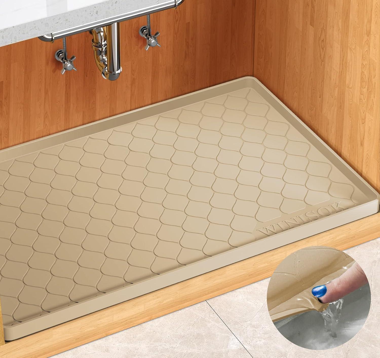 Waterproof Under Sink Mat -22” x 19” Cabinet Liner for Kitchen & Bathroom, Shelf Protector Silicone Under Sink Tray, Kitchen Cabinet Organizers and Storage Sink Drip Tray