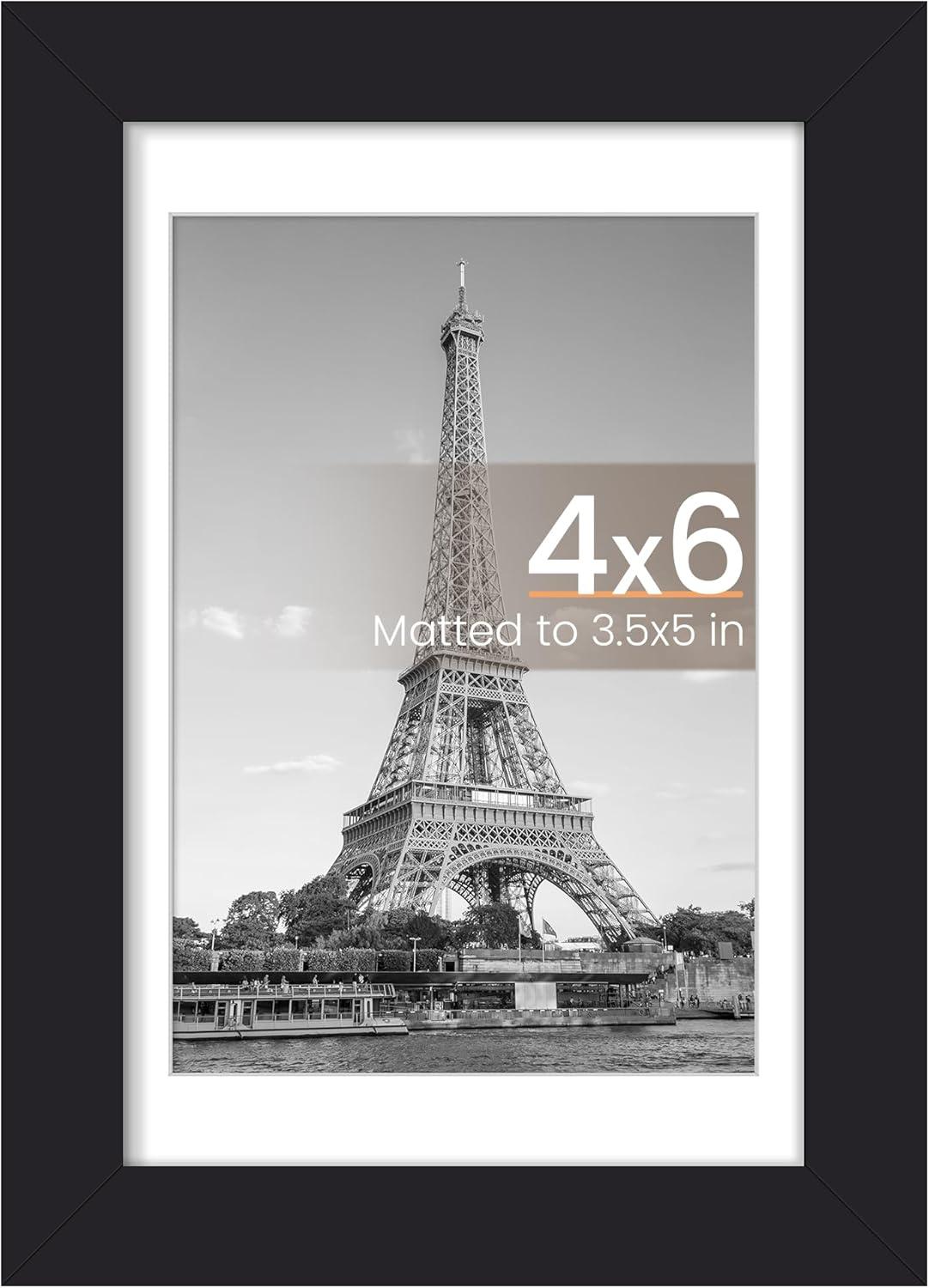 upsimples 4x6 Picture Frame, Display Pictures 3.5x5 with Mat or 4x6 Without Mat, Wall Hanging Photo Frame, Black, 1 Pack