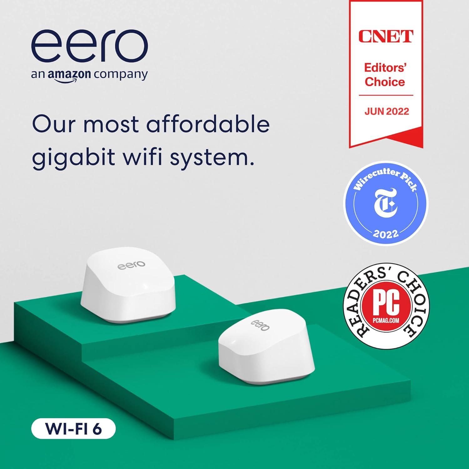 Amazon eero 6+ mesh wifi router (newest model) - Say goodbye to wifi dead spots, Coverage up to 3,000 sq. ft., Connect 75+ devices, 2-Pack