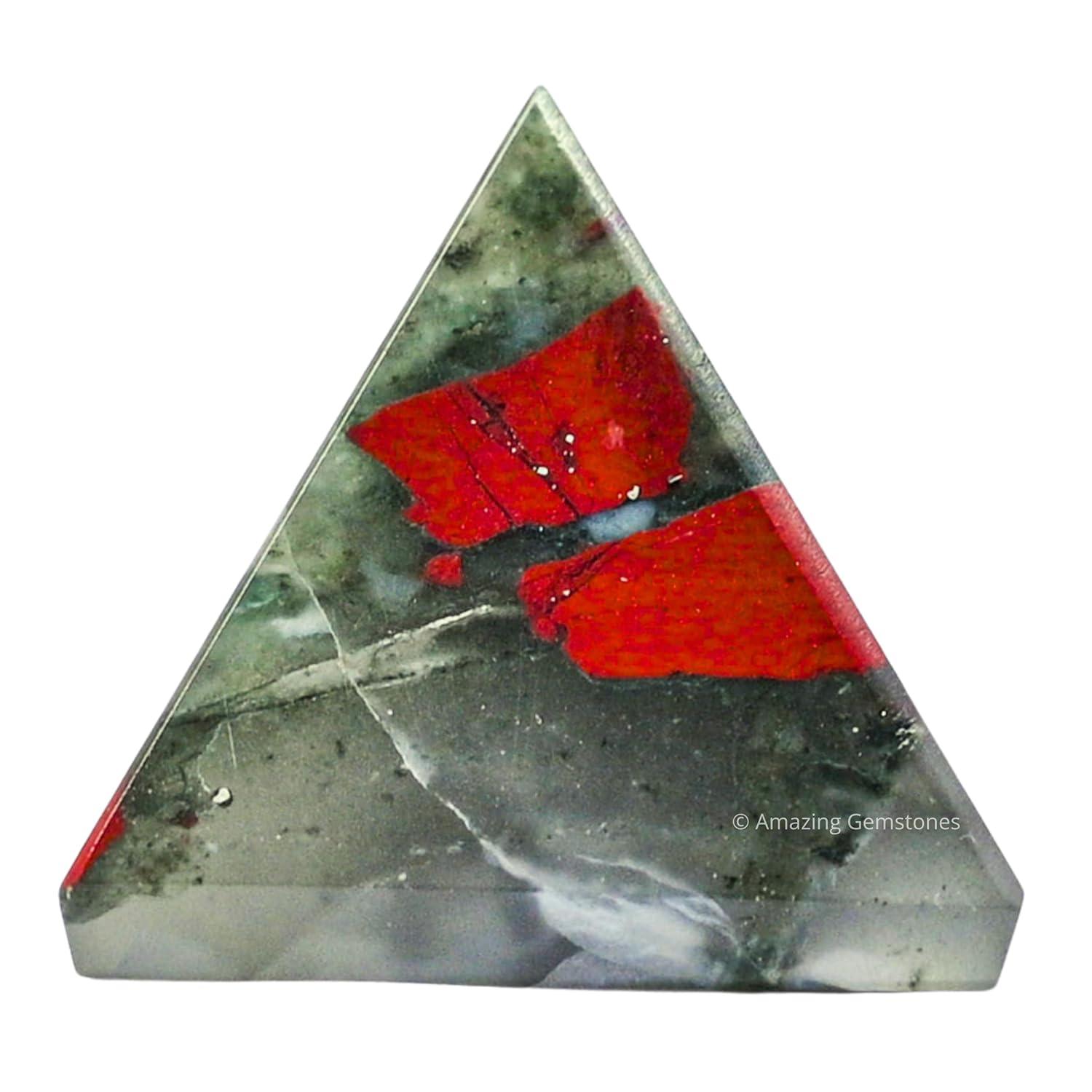 African Bloodstone Pyramid Crystal Healing Stones - 1" Great Pyramid Figurine of Natural Stone Pyramid for Meditation, Reiki, Chakra Balancing and Crystal Pyramids Grid