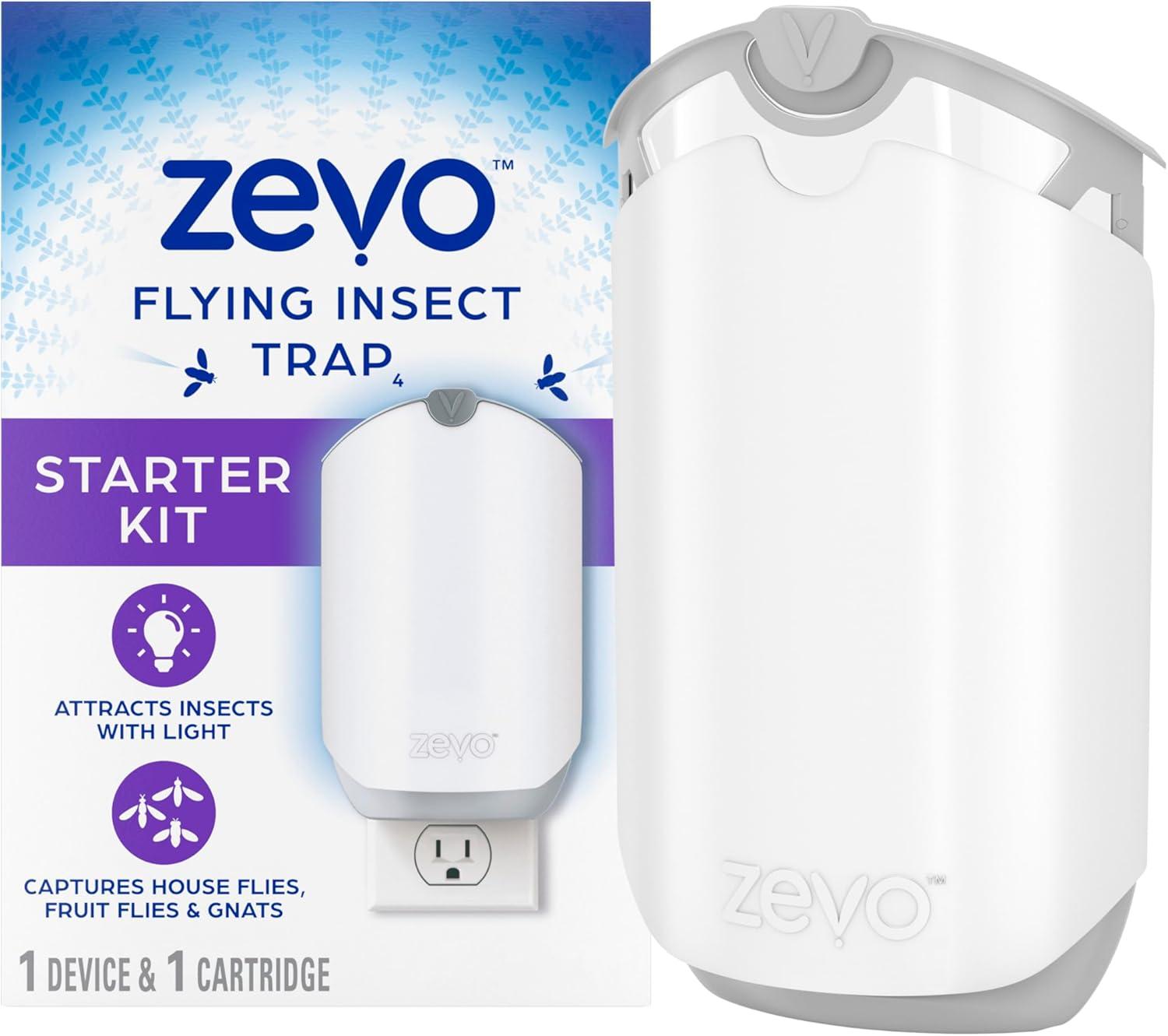 Zevo Flying Insect Trap for Indoors: Light Trap Captures Fruit Flies, Gnats and Houseflies, Starter Kit (1 Plug-in Base + 1 Cartridge)