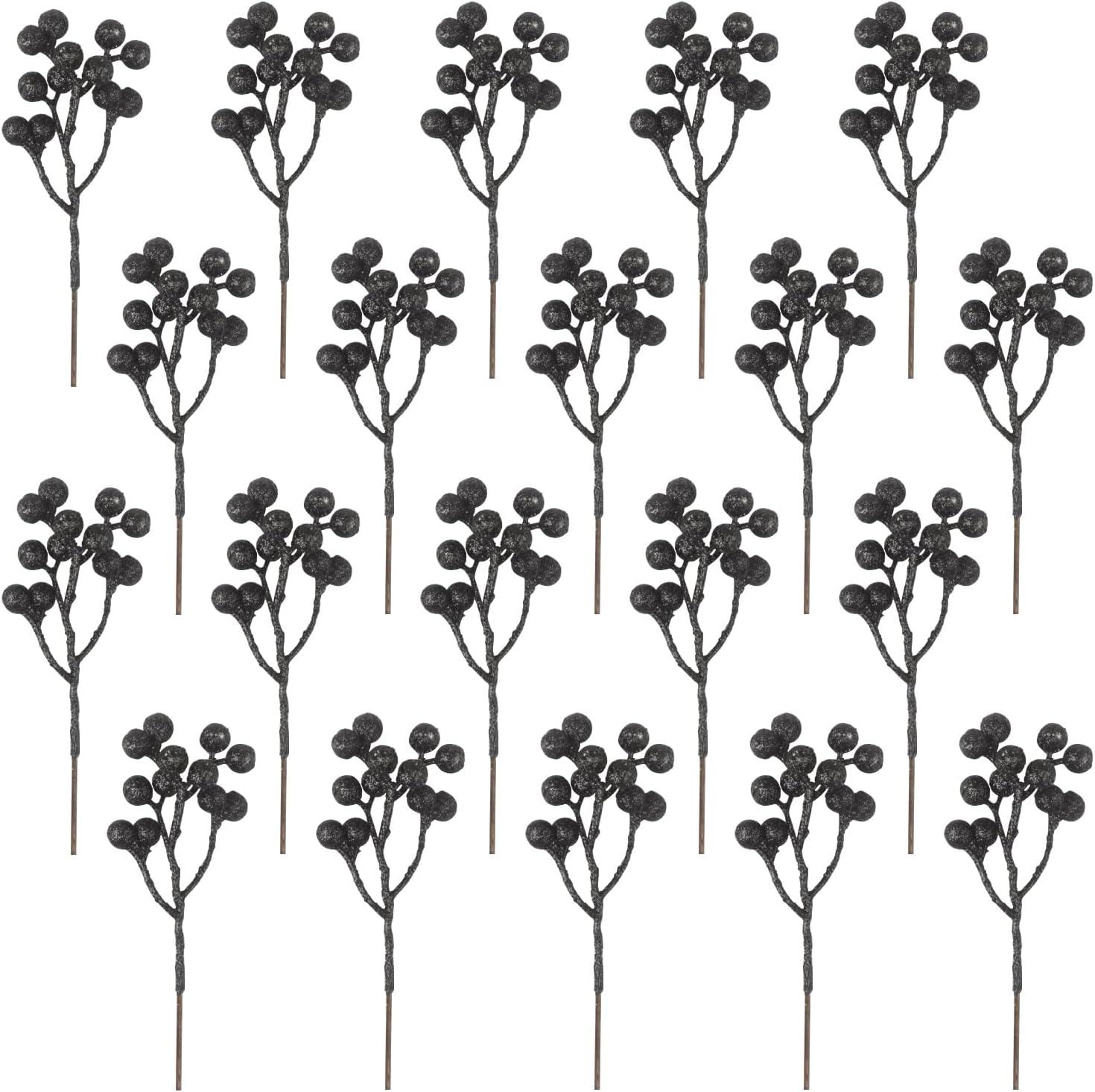 Fangoo 20 Pack 7 Inch Artificial Black Berry Picks for Christmas Tree Branches Decorations for Home Holly Berries for Crafts Winter Holiday Wedding Decor