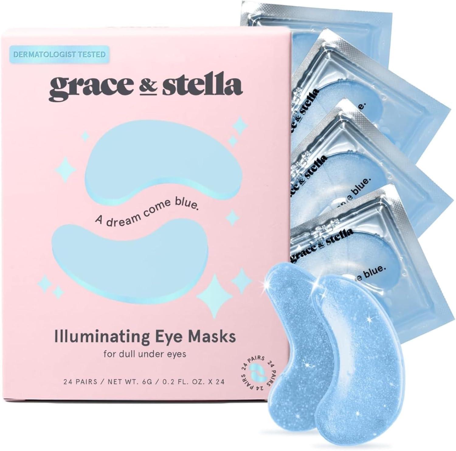 grace & stella Award Winning Under Eye Mask (Blue, 24 Pairs) Reduce Dark Circles, Puffy Eyes, Undereye Bags, Wrinkles, Gel Under Eye Patches, Birthday Gifts for Women - Vegan Cruelty-Free Self Care