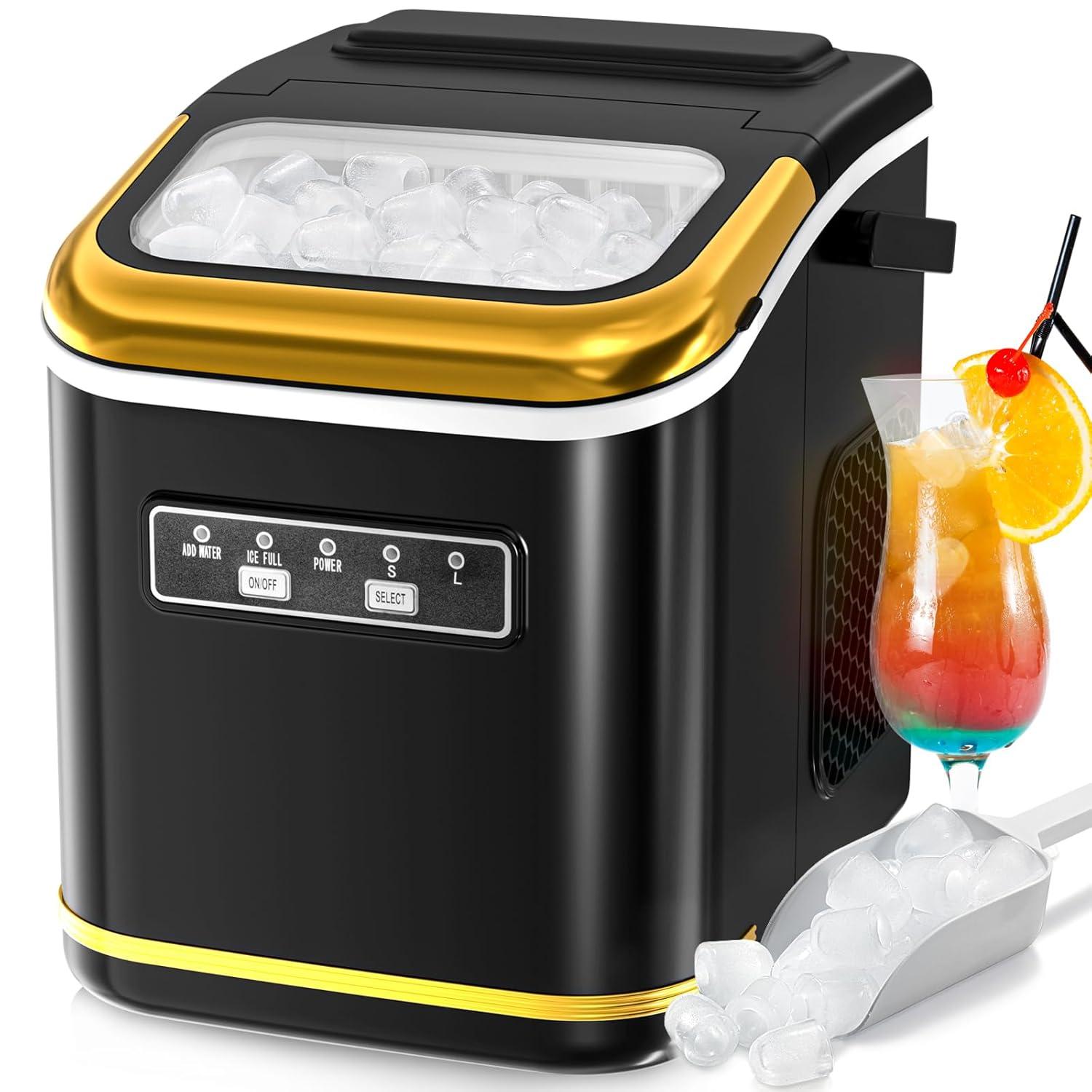 Countertop Ice Maker, Portable Bullet Ice Machine Self-Cleaning with Ice Scoop and Basket,9 Cubes in 6 Mins, 26.5lbs/24h,2 Sizes of Ice Cube for Home Kitchen Office Bar Party