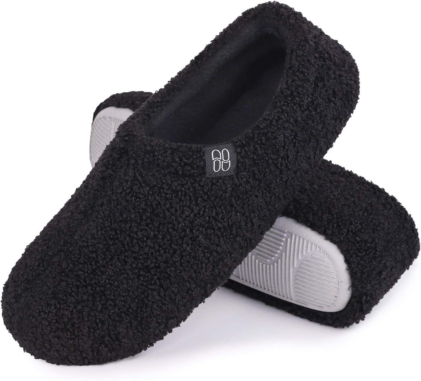 HomeTop Women's Fuzzy Curly Fur Memory Foam Loafer Slippers with Polar Fleece Lining