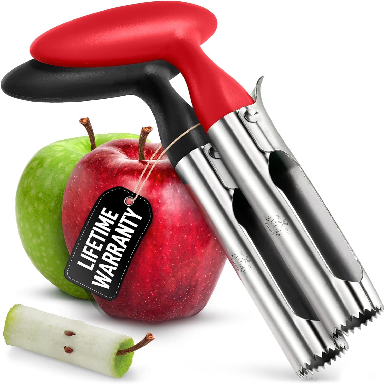 Zulay Kitchen Premium Apple Corer Tool - Ultra Sharp, Stainless Steel, Serrated Blades for Easy Coring - Easy to Use & Clean, Durable Apple Corer Remover for Baking Apples & More - 2 Pack Black & Red