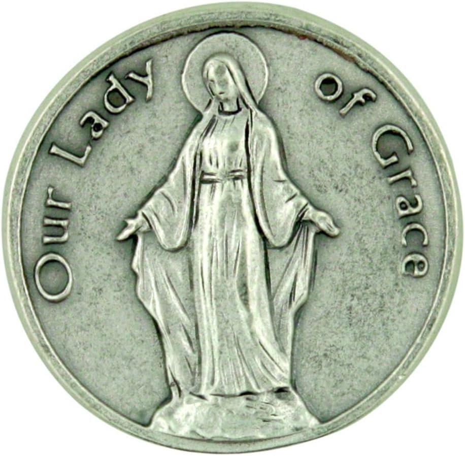 Blessed Virgin Mary Our Lady of Grace Silver Tone Pocket Token with Prayer