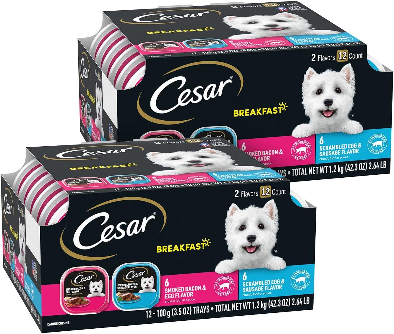 CESAR Wet Dog Food Classic Loaf in Sauce Breakfast Variety Pack, (12) 3.5 oz. Easy Peel Trays