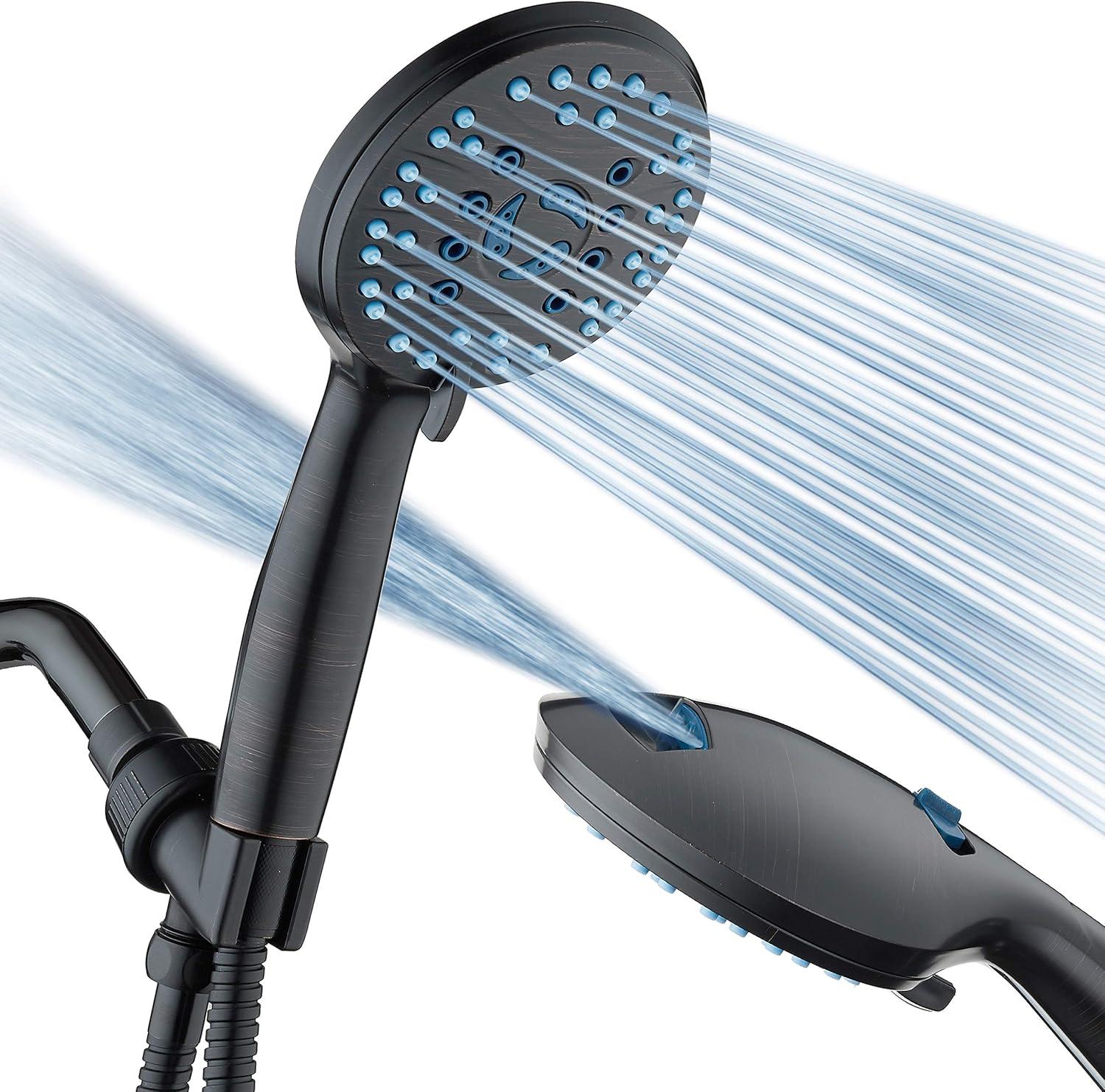 AquaCare High Pressure 8-mode Handheld Shower Head - Anti-clog Nozzles, Built-in Power Wash to Clean Tub, Tile & Pets, Extra Long 6 ft. Stainless Steel Hose, Wall & Overhead Brackets - 1.8 GPM