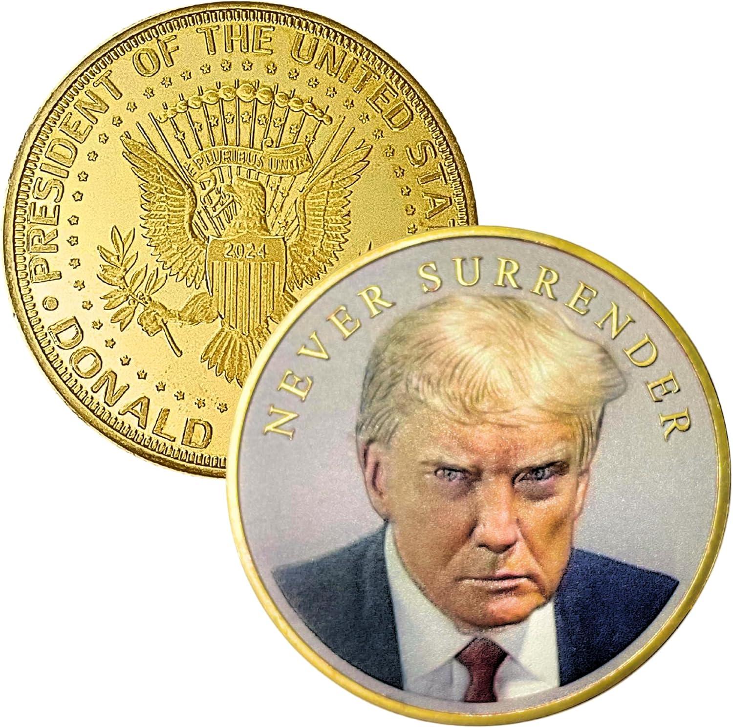 Donald Trump Never Surrender Coin 2024 with Certificate of Authenticity, Keep America Great Again President Coin, Trump Coin Collectors, Trump Mugshot, 38mm x 2mm