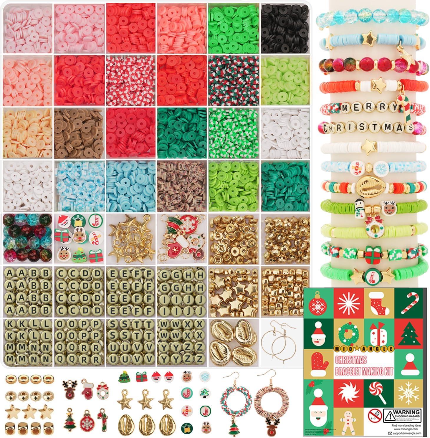 Christmas Bracelet Making Kit Friendship Gold Beads Clay Beads Jewelry&Bracelet Making Kit Charm Bracelet Maker Set with Letter Beaded Kit Birthday Gift Age 6-13