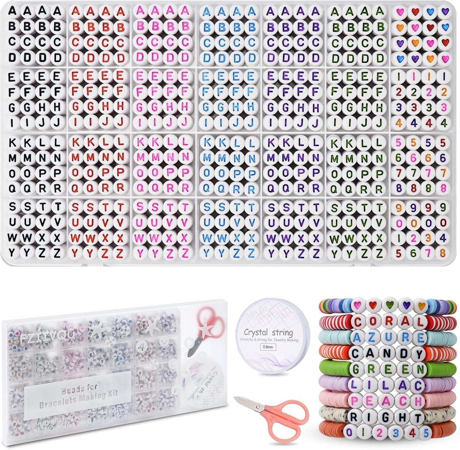 1400pcs Letter Beads Kit, 6 Colors 4x7mm Colored Alphabet Beads, Number Beads Heart Beads for Bracelets Making Friendship Bracelet Kit