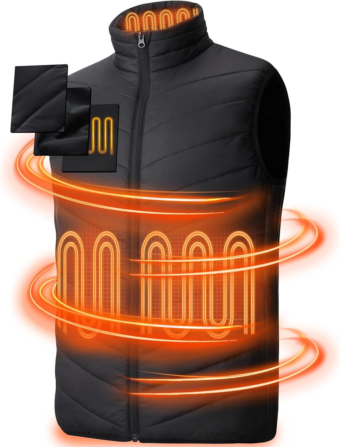 Heated Vest for Men, Heated Jacket for Men, 3 Heating Levels 6 Heating Zones (Battery Pack Not Included)