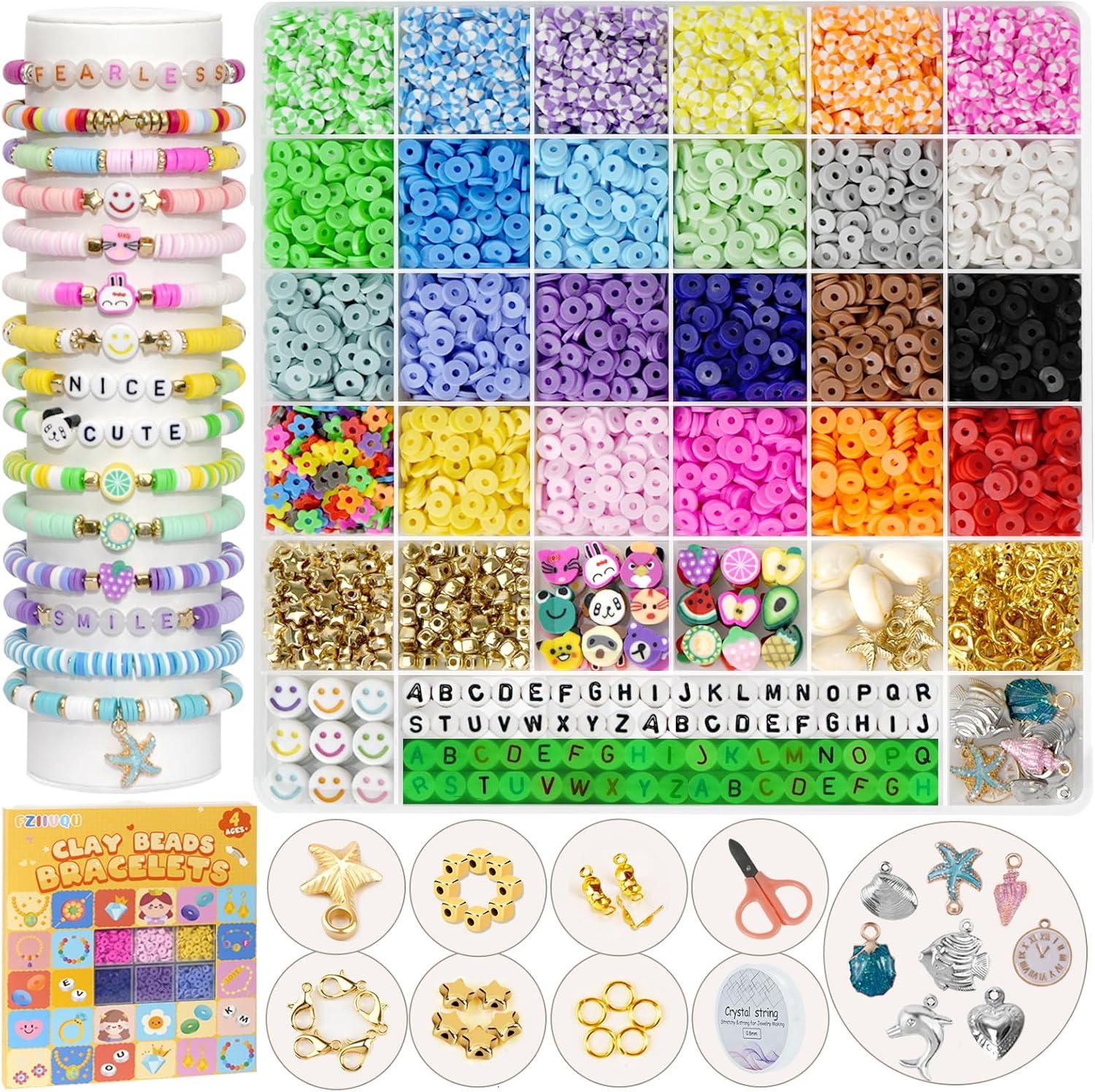 FZIIVQU 6100Pcs Clay Beads Bracelet Making Kit for Girls 24 Colors Friendship Bracelet Beads Kit with Letter Beads Polymer Heishi Bead for Jewelry Making