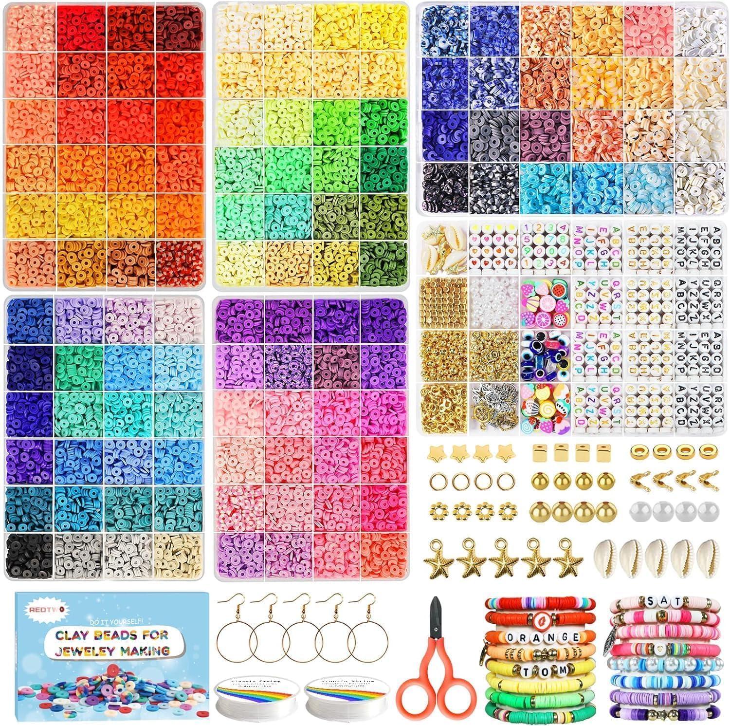 Redtwo 19000 Pcs Clay Beads Bracelet Making Kit, 120 Colors 6 Boxes Friendship BraceletKit for Jewelry Making, Flat Polymer Heishi Beads with Charms, Gifts-Crafts Set for Girls Ages 6-12